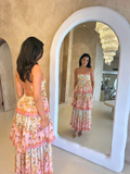 Orange fashion sweet floral layered lace long prom dress evening gown garden party dress HZ1023