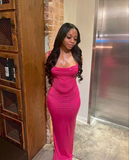 Pink simple elegant party dress women long evening ball gown HZ1023