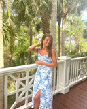 Spaghetti straps blue homecoming dress with slit HZ1023