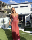 Spaghetti straps pleated s line prom dress HZ1023