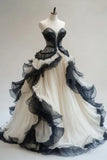 Black white vintage elegant Delicate lace long tulle prom dress evening gown graduation party dress wedding dress HZ1023