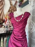 Pink Vintage Fashion Long Pleated Mermaid Slim Floor Length Satin Evening Gown Ball Gown HZ1023