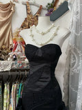 Black vintage fashion elegant long mermaid ruffle floor length evening gown prom dress party dress HZ1023