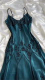 Peacock blue gorgeous vintage exquisite beaded spaghetti strap short chiffon ball gown evening dress party dress homecoming dress HZ1023