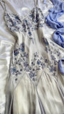 Purple fashion elegant exquisite beaded spaghetti strap A-line long chiffon ball gown evening dress party dress HZ1023