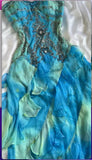 Blue Gradient Shiny Gorgeous Retro Fashion Exquisite Gemstone Beads Long Ankle Length Chiffon Ruffle Ball Dress Evening Dress Party Dress Prom Dress HZ1023