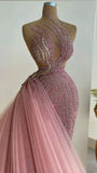 Pink Shiny Gorgeous Fantasy Long Beaded Tulle Ball Gown Evening Dress HZ1023