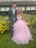 Pink fashion sweet long elegant tulle floor-length ball gown evening gown graduation gown coming of age ceremony gown HZ1023