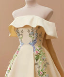 Yellow gorgeous exquisite floral long satin formal custom made ball gown evening dress HZ1023