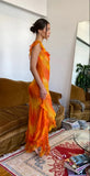 Orange Fashion Gradient Spaghetti Strap Long Ruffle Elegant Chiffon Ball Gown prom dress Evening Dress Holiday Party Dress HZ1023