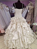 Ivory fashion unique elegant bow A-line long satin tulle princess ball gown evening dress wedding dress adult ceremony dress HZ1023