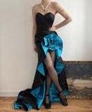 Black elegant sweetheart neckline ruffled skirt long satin floor-length train ball gown evening dress party dress HZ1023
