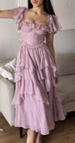 Purple Vintage Elegant Fashion Long Tulle Chiffon Ball Gown Evening Dress Wedding Guest Dress Birthday Party Dress HZ1023