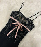Black gorgeous exquisite gem beaded spaghetti straps long tulle elegant ball gown evening dress party dress HZ1023