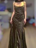 Green Vintage Fashion Gorgeous Pretty Charming Elegant Delicate Floral Beaded lace Spaghetti Straps Long Satin Ball Gown Evening Gown Party Dress Prom Gown HZ1023