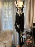 Black retro sexy spaghetti straps exquisite lace long bodycon slim fit elegant evening dress party dress HZ1023