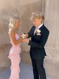 Pink Fashion Elegant Spaghetti Strap Long Mermaid Chiffon prom dress Ball Gown Evening Dress Party Dress HZ1023