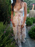 Floral Fashion Elegant Spaghetti Strap Long Chiffon Tulle Ball Gown Evening Dress Garden Party Dress Graduation Dress Prom Dress Wedding Guest Party Dress HZ1023