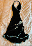 Black elegant fashion blue floral lace suspender long chiffon cute ruffles evening dress party dress HZ1023