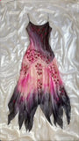 Pink Gradient Gorgeous Lightweight Exquisite Beaded Spaghetti Strap Long Chiffon Ball Gown Evening Gown Party Dress HZ1023