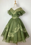 Green sweet and cute exquisite lace long tulle prom dress evening dress birthday party dress homecoming dress HZ1023