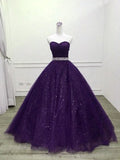 Royal blue/Purple gorgeous shiny exquisite beaded A-line long tulle ball gown evening dress HZ1023