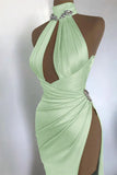 Burgundy Elegant Off-the-shoulder High Neck Exquisite Beading Long Sexy Slit Ball Gown Evening Gown Party Dress HZ1023