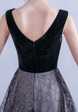 Black velvet sequins long prom dress formal dress HZ1023