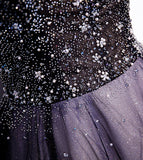 Purple v neck tulle beads long prom dress evening dress HZ1023