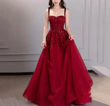Burgundy sequins long prom dress evening dress HZ1023