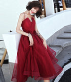 Burgundy tulle short prom dress cocktail dress HZ1023