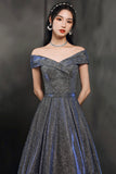 Simple A line v neck long prom dress off shoulder evening dress HZ1023
