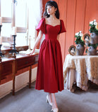 Red A line short prom dress red evening dress HZ1023