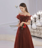 Unique tulle long prom dress off shoulder evening dress HZ1023