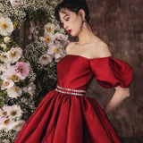 Burgundy satin short prom dress homecoming dress HZ1023