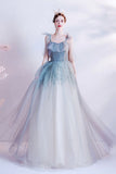Cute tulle long A line prom dress evening dress HZ1023