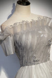 Silver tulle long ball gown dress formal dress HZ1023