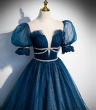 Shiny tulle sequins long prom dress A line evening gown HZ1023