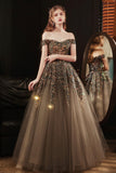 Shiny sequins long prom dress A line evening dress HZ1023
