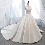White v neck satin long ball gown dress formal dress HZ1023