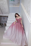 Pink gradient long A line prom dress pink evening dress HZ1023