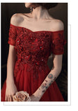 Burgundy lace tulle short prom dress homecoming dress HZ1023