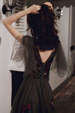 Black lace long prom dress black evening dress HZ1023