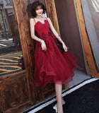 Burgundy tulle short prom dress cocktail dress HZ1023