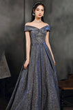 Simple A line v neck long prom dress off shoulder evening dress HZ1023