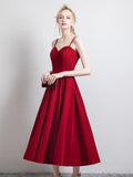 Simple satin short prom dress burgundy evening dress HZ1023