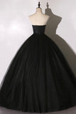 Black Delicate Lace Floral A-Line Long Tulle Ball Gown Evening Dress HZ1023