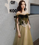 Green velvet tulle long A line prom dress evening dress HZ1023