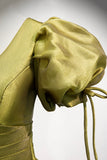 Green v neck tulle long prom dress A line evening dress HZ1023