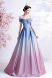 Stylish blue gradient long A line prom dress blue evening dress HZ1023